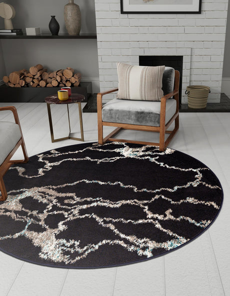 Navy Blue 5' 3 x 5' 3 Penrose Round Area Rug Classic Durable Stain Resistant Easy Clean Carpet for Traditional Indoor Home Decor for Sale at Rug Engine