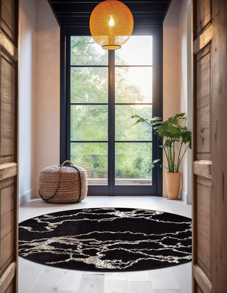 Navy Blue 5' 3 x 5' 3 Penrose Round Area Rug Classic Durable Stain Resistant Easy Clean Carpet for Traditional Indoor Home Decor for Sale at Rug Engine