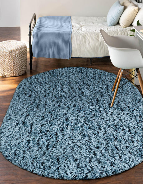 Aegean Blue 4' x 6' Infinity Shag Oval Area Rug Thick Soft Touch Fluffy & Plush Shaggy Pile 100% Polypropylene With Jute Backing Solid Color Minimalist Carpet for Sale at Rug Engine