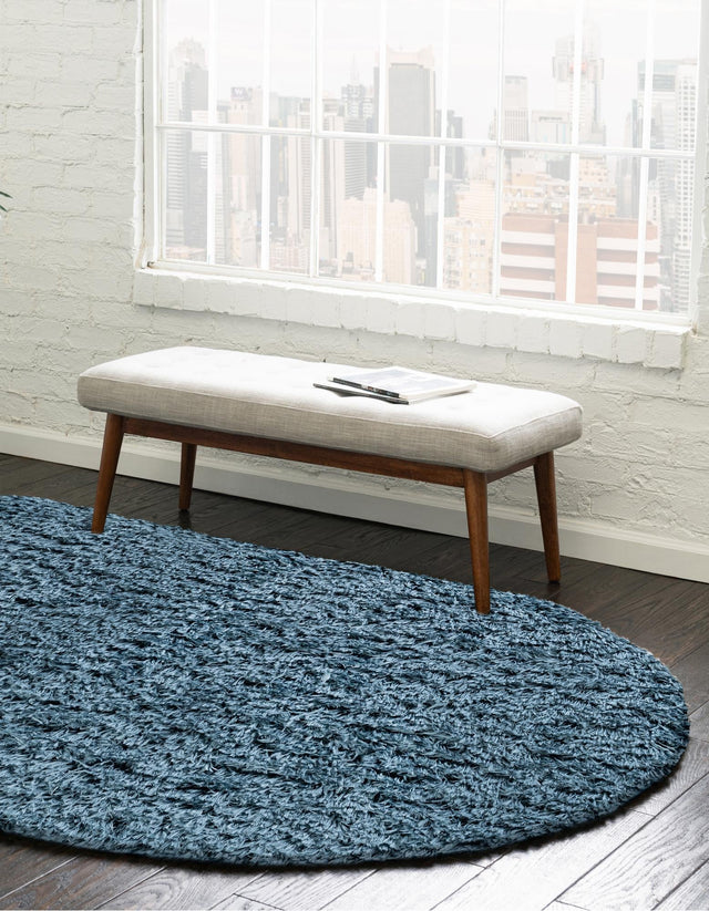 Aegean Blue 4' x 6' Infinity Shag Oval Area Rug Thick Soft Touch Fluffy & Plush Shaggy Pile 100% Polypropylene With Jute Backing Solid Color Minimalist Carpet for Sale at Rug Engine
