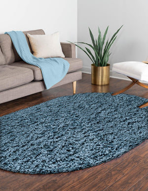 Aegean Blue 4' x 6' Infinity Shag Oval Area Rug Thick Soft Touch Fluffy & Plush Shaggy Pile 100% Polypropylene With Jute Backing Solid Color Minimalist Carpet for Sale at Rug Engine