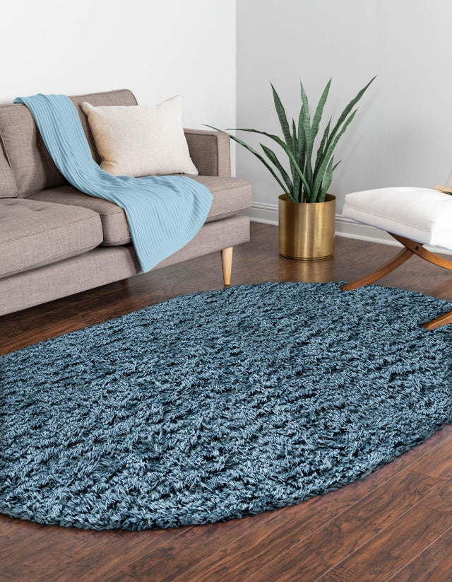 Aegean Blue 4' x 6' Infinity Shag Oval Area Rug Thick Soft Touch Fluffy & Plush Shaggy Pile 100% Polypropylene With Jute Backing Solid Color Minimalist Carpet for Sale at Rug Engine