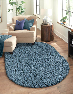Aegean Blue 4' x 6' Infinity Shag Oval Area Rug Thick Soft Touch Fluffy & Plush Shaggy Pile 100% Polypropylene With Jute Backing Solid Color Minimalist Carpet for Sale at Rug Engine