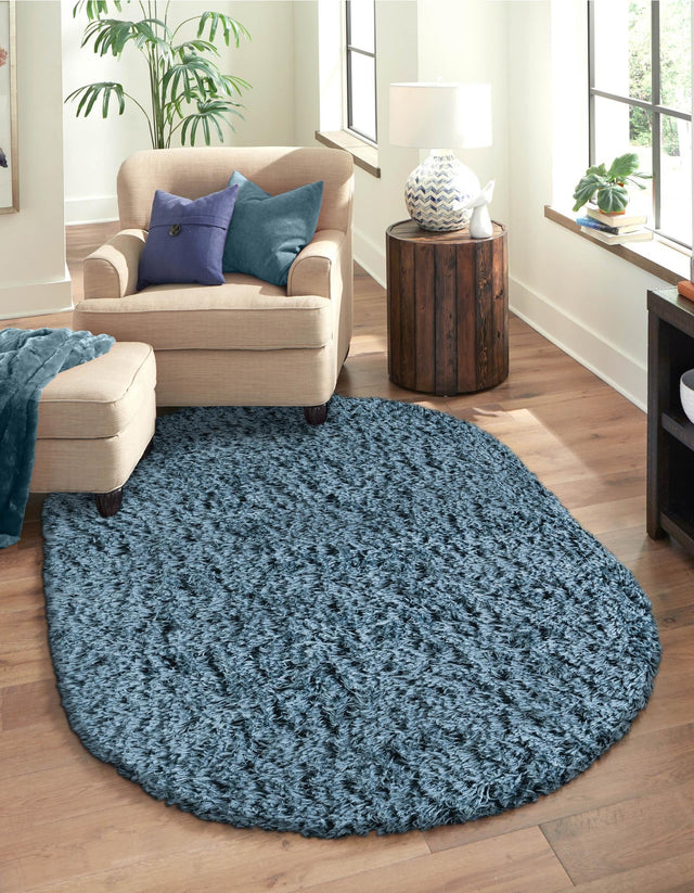 Aegean Blue 4' x 6' Infinity Shag Oval Area Rug Thick Soft Touch Fluffy & Plush Shaggy Pile 100% Polypropylene With Jute Backing Solid Color Minimalist Carpet for Sale at Rug Engine