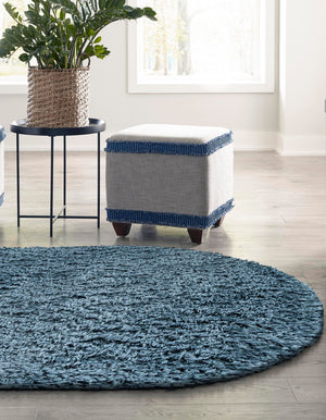Aegean Blue 4' x 6' Infinity Shag Oval Area Rug Thick Soft Touch Fluffy & Plush Shaggy Pile 100% Polypropylene With Jute Backing Solid Color Minimalist Carpet for Sale at Rug Engine
