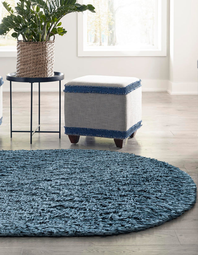 Aegean Blue 4' x 6' Infinity Shag Oval Area Rug Thick Soft Touch Fluffy & Plush Shaggy Pile 100% Polypropylene With Jute Backing Solid Color Minimalist Carpet for Sale at Rug Engine