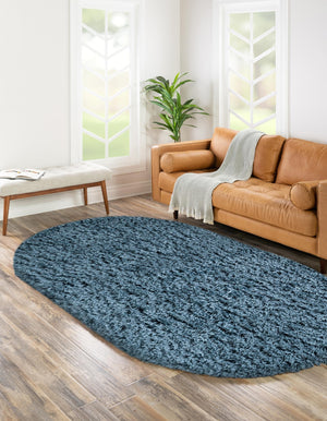 Aegean Blue 4' x 6' Infinity Shag Oval Area Rug Thick Soft Touch Fluffy & Plush Shaggy Pile 100% Polypropylene With Jute Backing Solid Color Minimalist Carpet for Sale at Rug Engine
