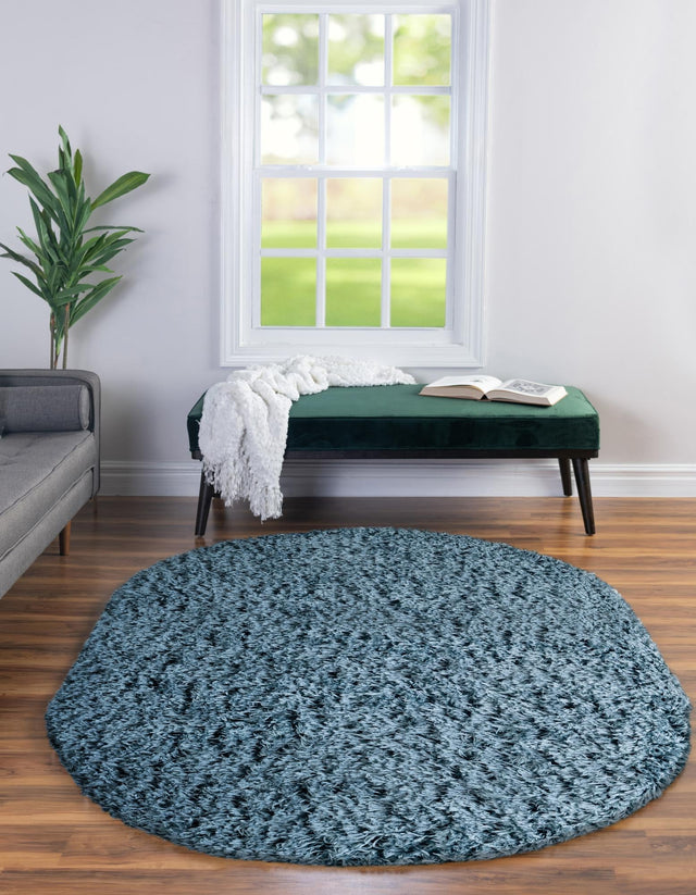Aegean Blue 4' x 6' Infinity Shag Oval Area Rug Thick Soft Touch Fluffy & Plush Shaggy Pile 100% Polypropylene With Jute Backing Solid Color Minimalist Carpet for Sale at Rug Engine