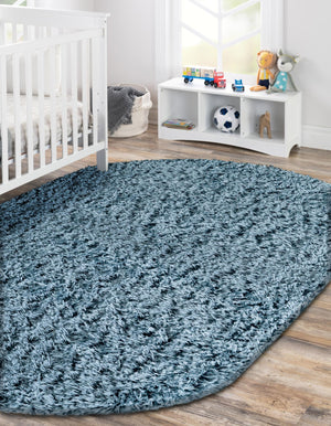 Aegean Blue 4' x 6' Infinity Shag Oval Area Rug Thick Soft Touch Fluffy & Plush Shaggy Pile 100% Polypropylene With Jute Backing Solid Color Minimalist Carpet for Sale at Rug Engine