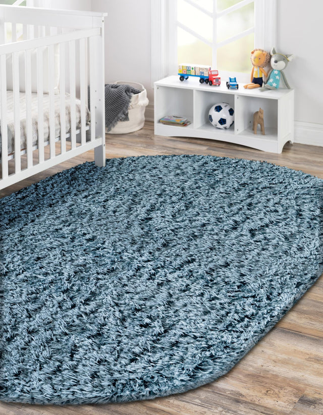 Aegean Blue 4' x 6' Infinity Shag Oval Area Rug Thick Soft Touch Fluffy & Plush Shaggy Pile 100% Polypropylene With Jute Backing Solid Color Minimalist Carpet for Sale at Rug Engine