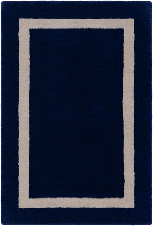 Cobalt Blue 2' 2 x 3' 1 Jill Zarin Border Wool Rectangle Area Rug 80% Wool & 20% Cotton Hand Made Luxury All Natural Carpet for Interior Design for Sale at Rug Engine
