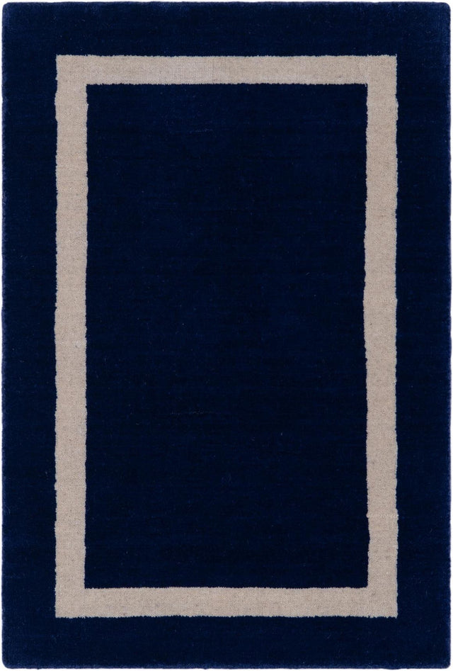 Cobalt Blue 2' 2 x 3' 1 Jill Zarin Border Wool Rectangle Area Rug 80% Wool & 20% Cotton Hand Made Luxury All Natural Carpet for Interior Design for Sale at Rug Engine