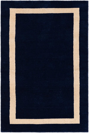 Cobalt Blue 3' 3 x 5' 3 Jill Zarin Border Wool Rectangle Area Rug 80% Wool & 20% Cotton Hand Made Luxury All Natural Carpet for Interior Design for Sale at Rug Engine