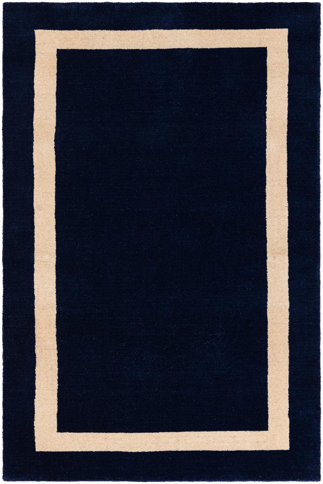 Cobalt Blue 3' 3 x 5' 3 Jill Zarin Border Wool Rectangle Area Rug 80% Wool & 20% Cotton Hand Made Luxury All Natural Carpet for Interior Design for Sale at Rug Engine
