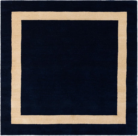 Cobalt Blue 5' 1 x 5' 1 Jill Zarin Border Wool Square Area Rug 80% Wool & 20% Cotton Hand Made Luxury All Natural Carpet for Interior Design for Sale at Rug Engine