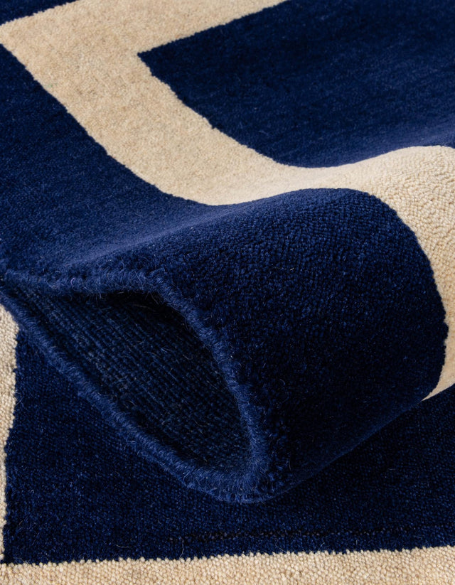 Cobalt Blue 2' 2 x 3' 1 Jill Zarin Border Wool Rectangle Area Rug 80% Wool & 20% Cotton Hand Made Luxury All Natural Carpet for Interior Design for Sale at Rug Engine