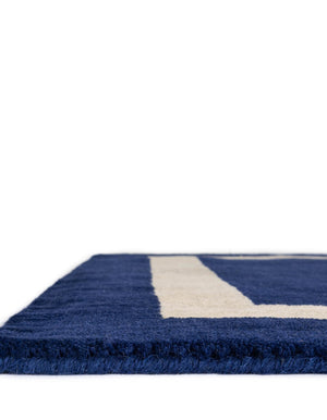 Cobalt Blue 3' 3 x 5' 3 Jill Zarin Border Wool Rectangle Area Rug 80% Wool & 20% Cotton Hand Made Luxury All Natural Carpet for Interior Design for Sale at Rug Engine