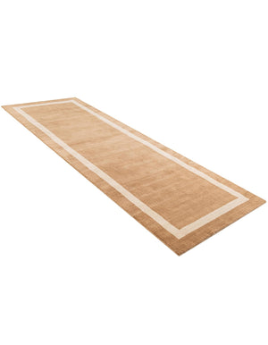 Latte Brown 3' 3 x 10' Jill Zarin Border Wool Runner Area Rug 80% Wool & 20% Cotton Hand Made Luxury All Natural Carpet for Interior Design for Sale at Rug Engine