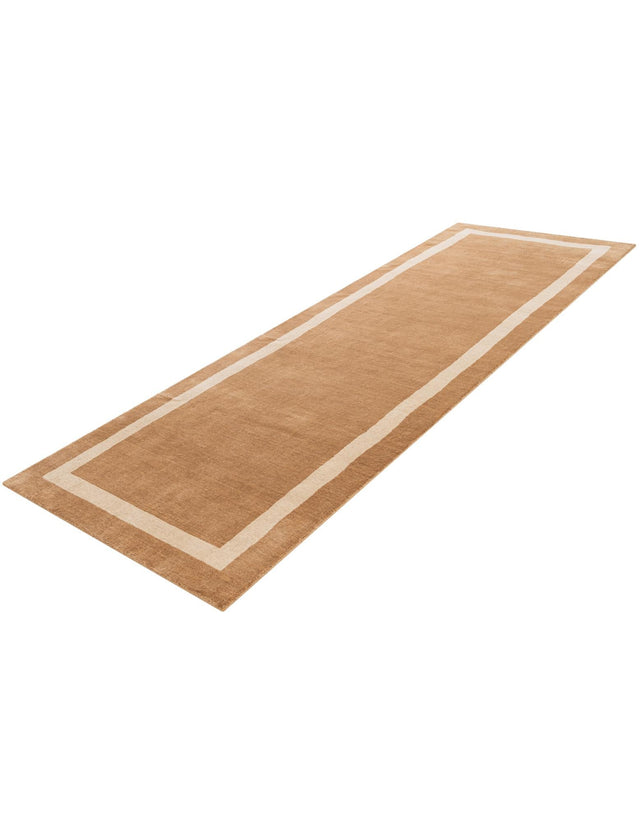 Latte Brown 3' 3 x 10' Jill Zarin Border Wool Runner Area Rug 80% Wool & 20% Cotton Hand Made Luxury All Natural Carpet for Interior Design for Sale at Rug Engine