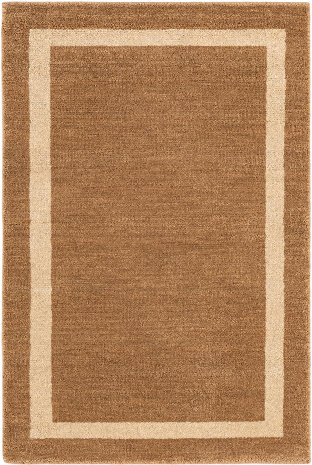 Latte Brown 2' 2 x 3' 1 Jill Zarin Border Wool Rectangle Area Rug 80% Wool & 20% Cotton Hand Made Luxury All Natural Carpet for Interior Design for Sale at Rug Engine