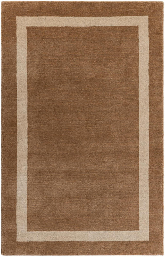 Latte Brown 3' 3 x 5' 3 Jill Zarin Border Wool Rectangle Area Rug 80% Wool & 20% Cotton Hand Made Luxury All Natural Carpet for Interior Design for Sale at Rug Engine
