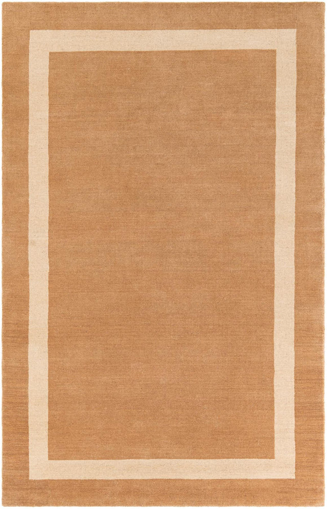 Latte Brown 5' 1 x 8' Jill Zarin Border Wool Rectangle Area Rug 80% Wool & 20% Cotton Hand Made Luxury All Natural Carpet for Interior Design for Sale at Rug Engine