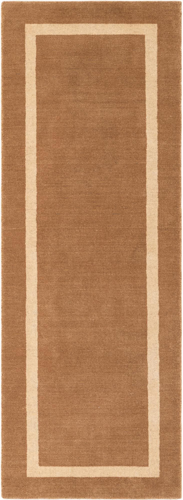 Latte Brown 2' x 6' 1 Jill Zarin Border Wool Runner Area Rug 80% Wool & 20% Cotton Hand Made Luxury All Natural Carpet for Interior Design for Sale at Rug Engine