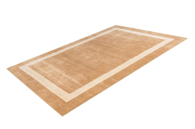 Latte Brown 6' 1 x 9' Jill Zarin Border Wool Rectangle Area Rug 80% Wool & 20% Cotton Hand Made Luxury All Natural Carpet for Interior Design for Sale at Rug Engine