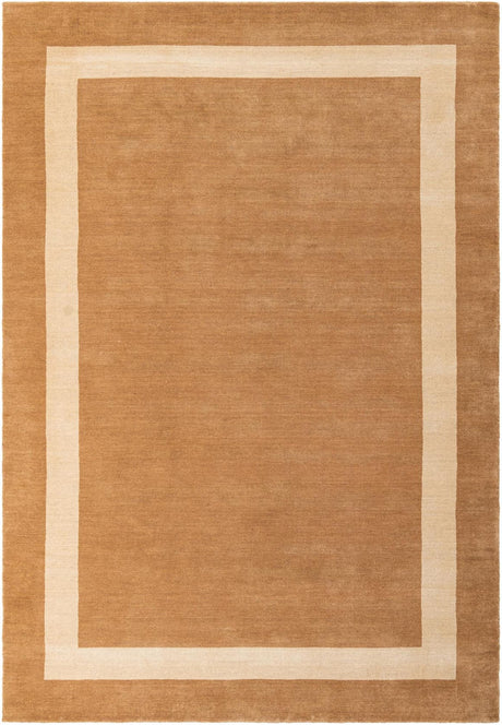 Latte Brown 6' 1 x 9' Jill Zarin Border Wool Rectangle Area Rug 80% Wool & 20% Cotton Hand Made Luxury All Natural Carpet for Interior Design for Sale at Rug Engine