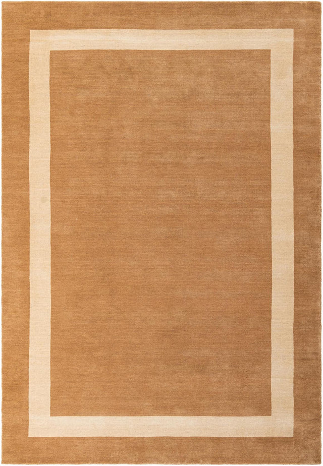 Latte Brown 6' 1 x 9' Jill Zarin Border Wool Rectangle Area Rug 80% Wool & 20% Cotton Hand Made Luxury All Natural Carpet for Interior Design for Sale at Rug Engine