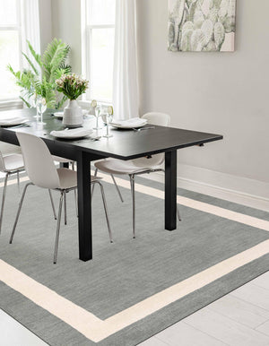 Earl Gray 6' 1 x 9' Jill Zarin Border Wool Rectangle Area Rug 80% Wool & 20% Cotton Hand Made Luxury All Natural Carpet for Interior Design for Sale at Rug Engine