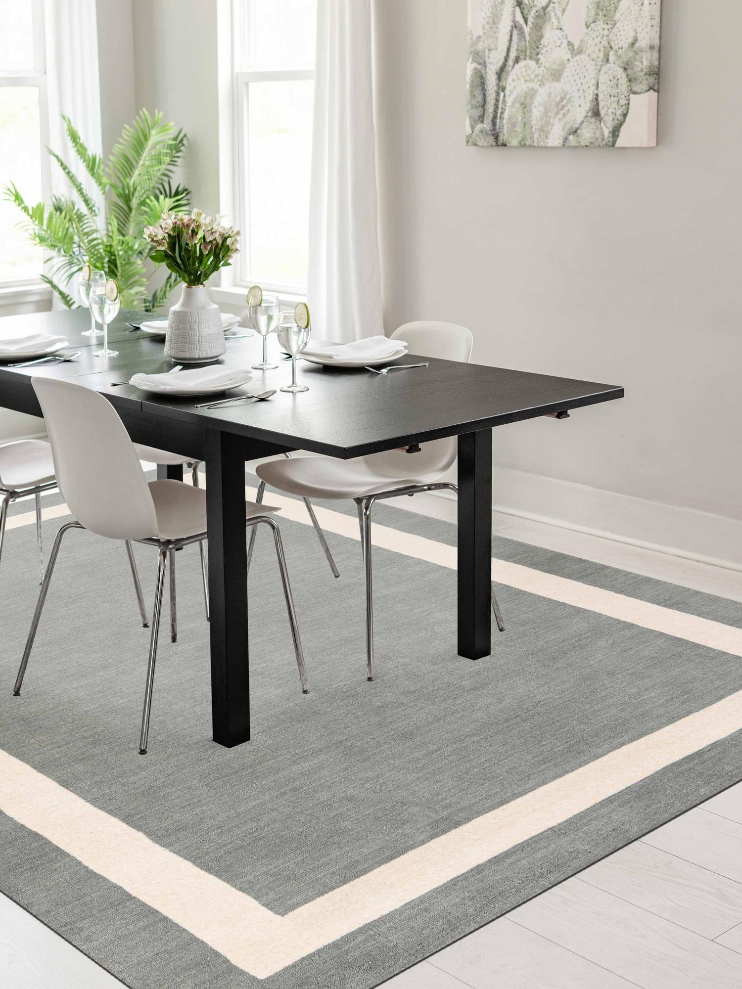 Earl Gray 5' 1 x 8' Jill Zarin Border Wool Rectangle Area Rug 80% Wool & 20% Cotton Hand Made Luxury All Natural Carpet for Interior Design for Sale at Rug Engine