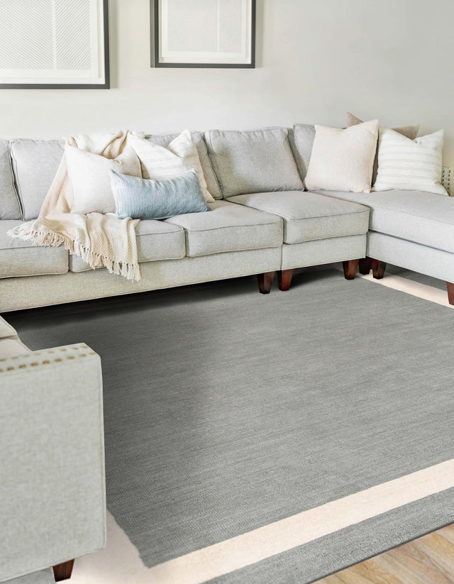 Earl Gray 4' 1 x 6' 1 Jill Zarin Border Wool Rectangle Area Rug 80% Wool & 20% Cotton Hand Made Luxury All Natural Carpet for Interior Design for Sale at Rug Engine