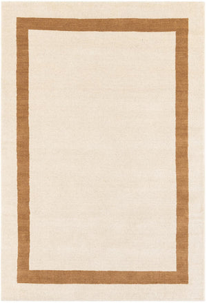 Ivory 4' 1 x 6' 1 Jill Zarin Border Wool Rectangle Area Rug 80% Wool & 20% Cotton Hand Made Luxury All Natural Carpet for Interior Design for Sale at Rug Engine