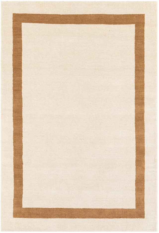 Ivory 4' 1 x 6' 1 Jill Zarin Border Wool Rectangle Area Rug 80% Wool & 20% Cotton Hand Made Luxury All Natural Carpet for Interior Design for Sale at Rug Engine