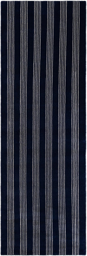 Cobalt Blue 3' 3 x 10' Jill Zarin Striped Wool Runner Area Rug 80% Wool & 20% Cotton Hand Made Luxury All Natural Carpet for Interior Design for Sale at Rug Engine