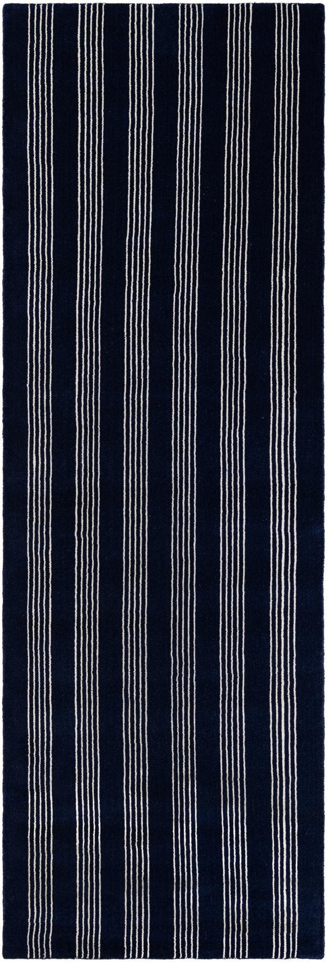 Cobalt Blue 3' 3 x 10' Jill Zarin Striped Wool Runner Area Rug 80% Wool & 20% Cotton Hand Made Luxury All Natural Carpet for Interior Design for Sale at Rug Engine