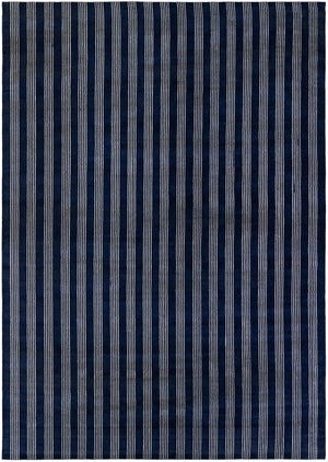 Cobalt Blue 10' x 14' 1 Jill Zarin Striped Wool Rectangle Area Rug 80% Wool & 20% Cotton Hand Made Luxury All Natural Carpet for Interior Design for Sale at Rug Engine