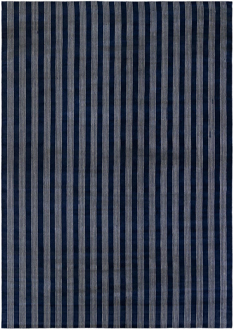 Cobalt Blue 10' x 14' 1 Jill Zarin Striped Wool Rectangle Area Rug 80% Wool & 20% Cotton Hand Made Luxury All Natural Carpet for Interior Design for Sale at Rug Engine