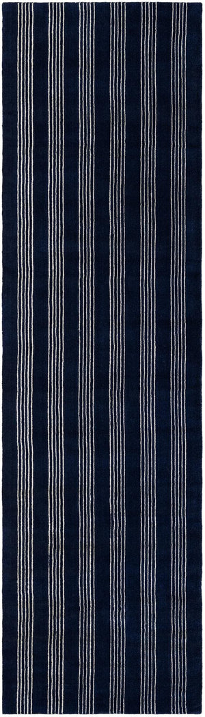 Cobalt Blue 3' 3 x 12' Jill Zarin Striped Wool Runner Area Rug 80% Wool & 20% Cotton Hand Made Luxury All Natural Carpet for Interior Design for Sale at Rug Engine