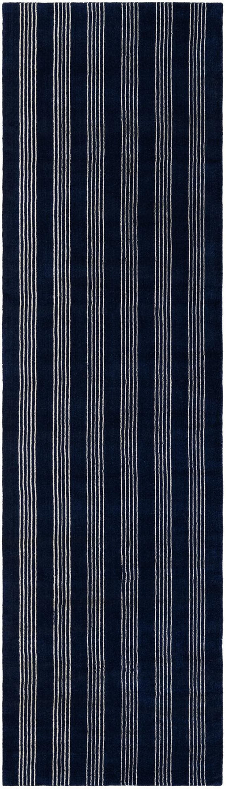 Cobalt Blue 3' 3 x 12' Jill Zarin Striped Wool Runner Area Rug 80% Wool & 20% Cotton Hand Made Luxury All Natural Carpet for Interior Design for Sale at Rug Engine