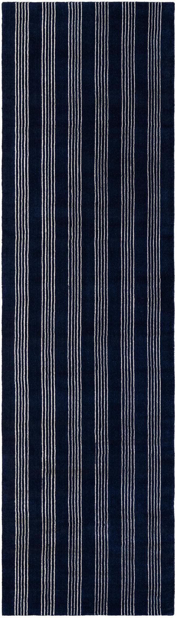 Cobalt Blue 3' 3 x 12' Jill Zarin Striped Wool Runner Area Rug 80% Wool & 20% Cotton Hand Made Luxury All Natural Carpet for Interior Design for Sale at Rug Engine