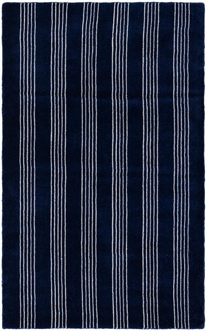 Cobalt Blue 3' 3 x 5' 3 Jill Zarin Striped Wool Rectangle Area Rug 80% Wool & 20% Cotton Hand Made Luxury All Natural Carpet for Interior Design for Sale at Rug Engine