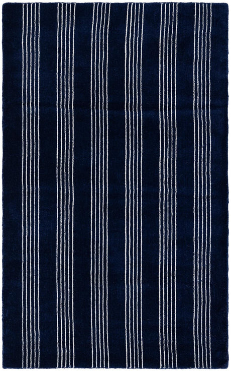 Cobalt Blue 3' 3 x 5' 3 Jill Zarin Striped Wool Rectangle Area Rug 80% Wool & 20% Cotton Hand Made Luxury All Natural Carpet for Interior Design for Sale at Rug Engine