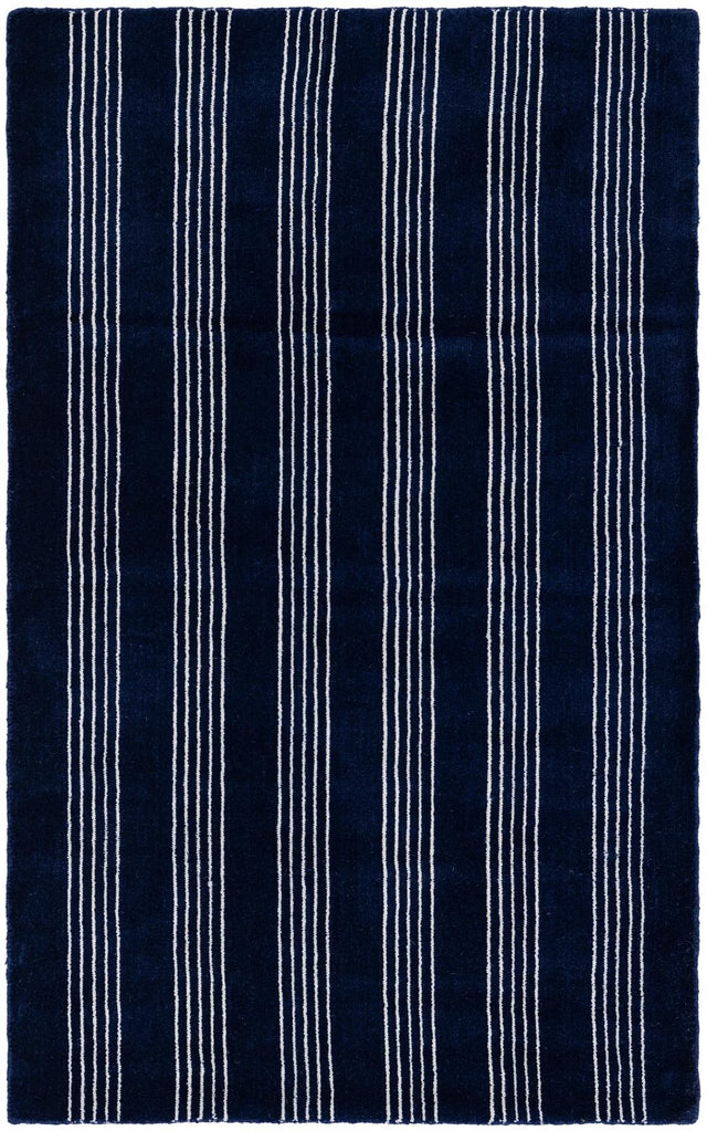 Cobalt Blue 3' 3 x 5' 3 Jill Zarin Striped Wool Rectangle Area Rug 80% Wool & 20% Cotton Hand Made Luxury All Natural Carpet for Interior Design for Sale at Rug Engine
