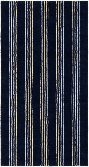 Cobalt Blue 2' x 4' 1 Jill Zarin Striped Wool Runner Area Rug 80% Wool & 20% Cotton Hand Made Luxury All Natural Carpet for Interior Design for Sale at Rug Engine