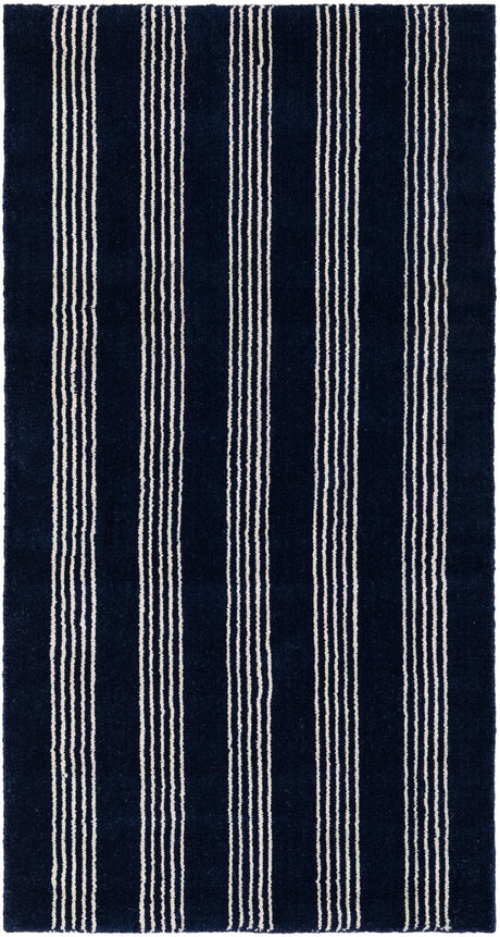 Cobalt Blue 2' x 4' 1 Jill Zarin Striped Wool Runner Area Rug 80% Wool & 20% Cotton Hand Made Luxury All Natural Carpet for Interior Design for Sale at Rug Engine