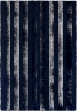 Cobalt Blue 4' 1 x 6' 1 Jill Zarin Striped Wool Rectangle Area Rug 80% Wool & 20% Cotton Hand Made Luxury All Natural Carpet for Interior Design for Sale at Rug Engine