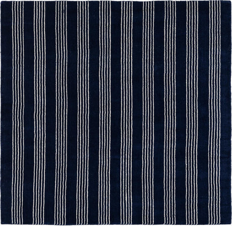 Cobalt Blue 5' 1 x 5' 1 Jill Zarin Striped Wool Square Area Rug 80% Wool & 20% Cotton Hand Made Luxury All Natural Carpet for Interior Design for Sale at Rug Engine