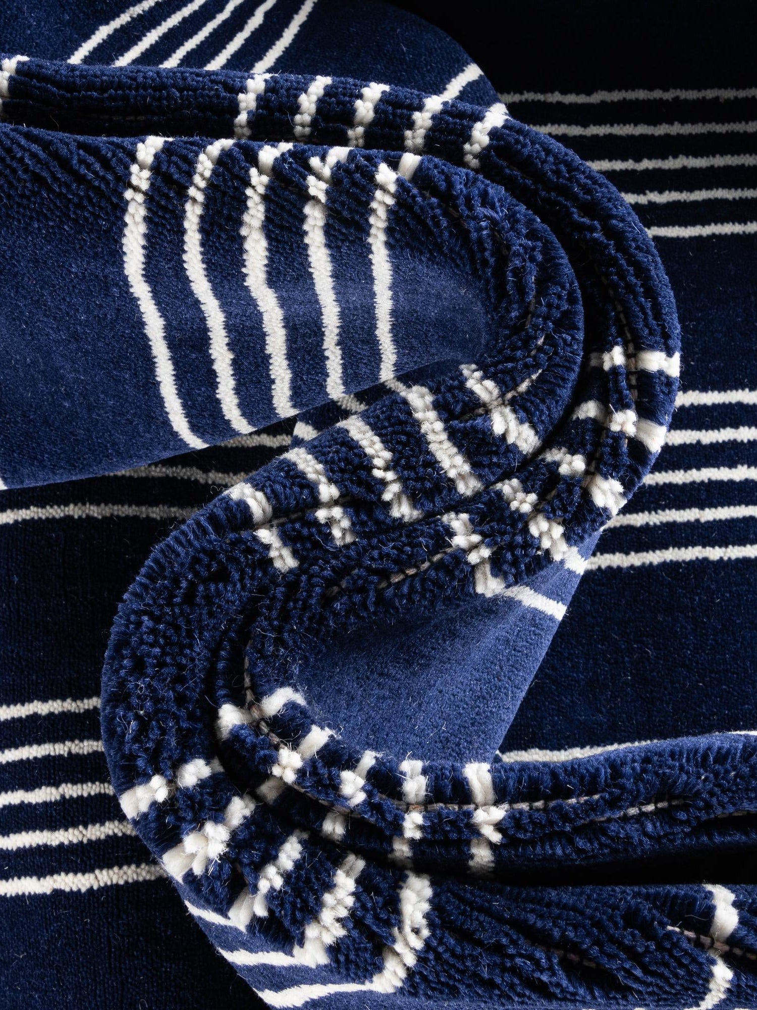 Cobalt Blue 10' x 14' 1 Jill Zarin Striped Wool Rectangle Area Rug 80% Wool & 20% Cotton Hand Made Luxury All Natural Carpet for Interior Design for Sale at Rug Engine